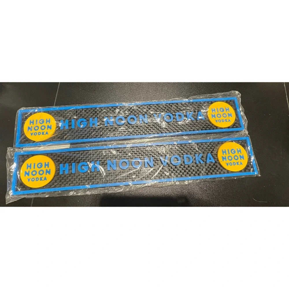 High Noon Vodka Rubber Bar Rail Mat Set of 2 Blue Yellow Spill Mats New